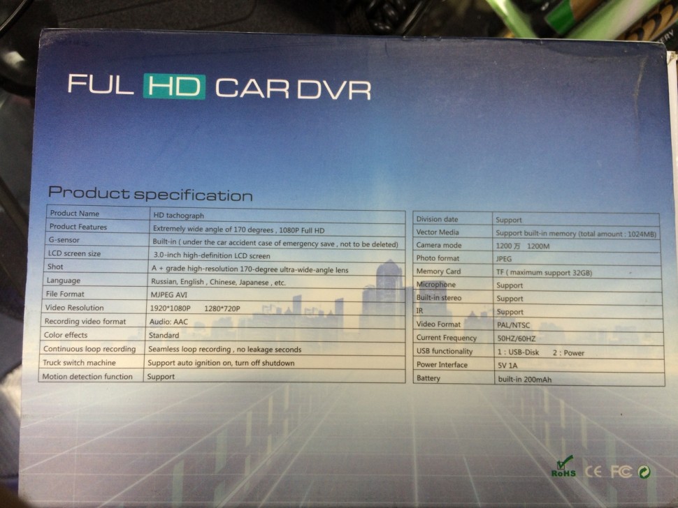 Автомобильный видеорегистратор Full HD 1080p