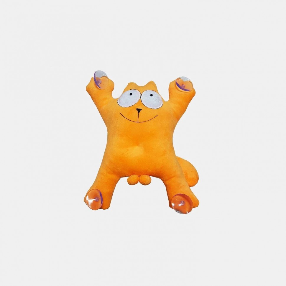Игрушка декоративная Кот с присосками на стекло, 24 см оранжевая