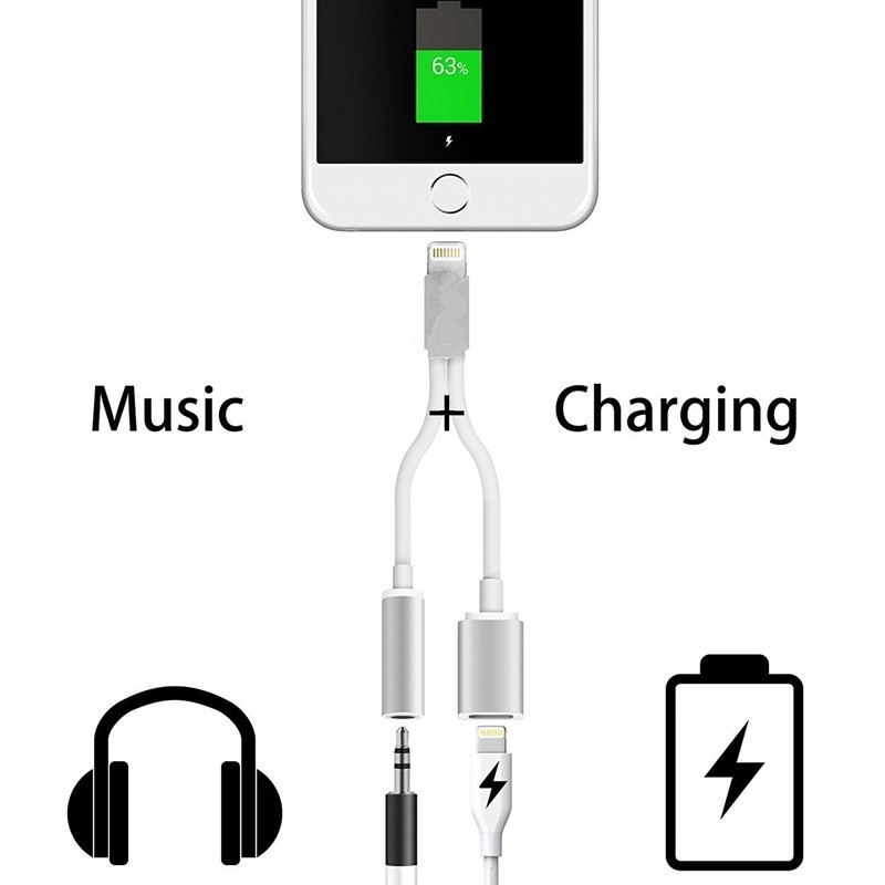 Адаптер 2в1 Lightning в Jack 3.5mm и Lightning (наушики + зарядка) для iPhone / iPad