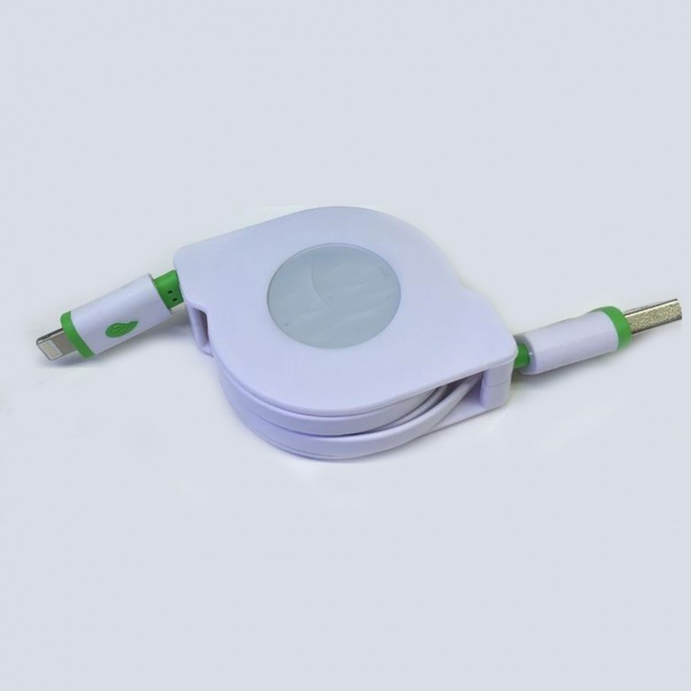 Кабель-рулетка USB - Lighting, 1 метр, зеленый