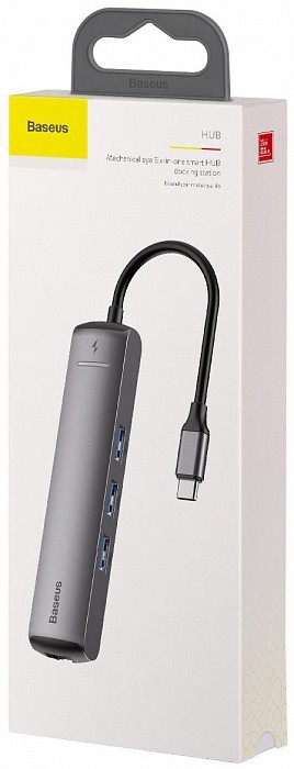 USB-концентратор Baseus Mechanical Eye 6 в 1 Smart Hub Docking Station (Type-C to PD of HDMI, USB 3.0х3, RJ45), серый