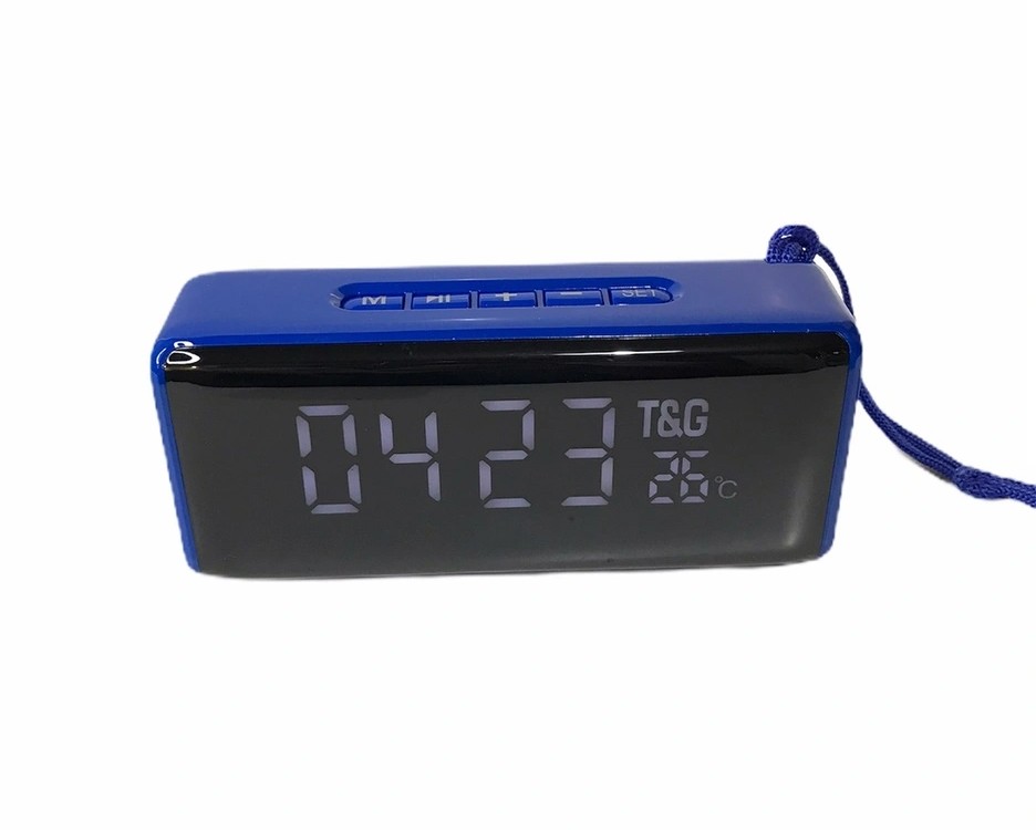 Беcпроводная портативная колонка TG-174 с часами, радио и термометром, синяя