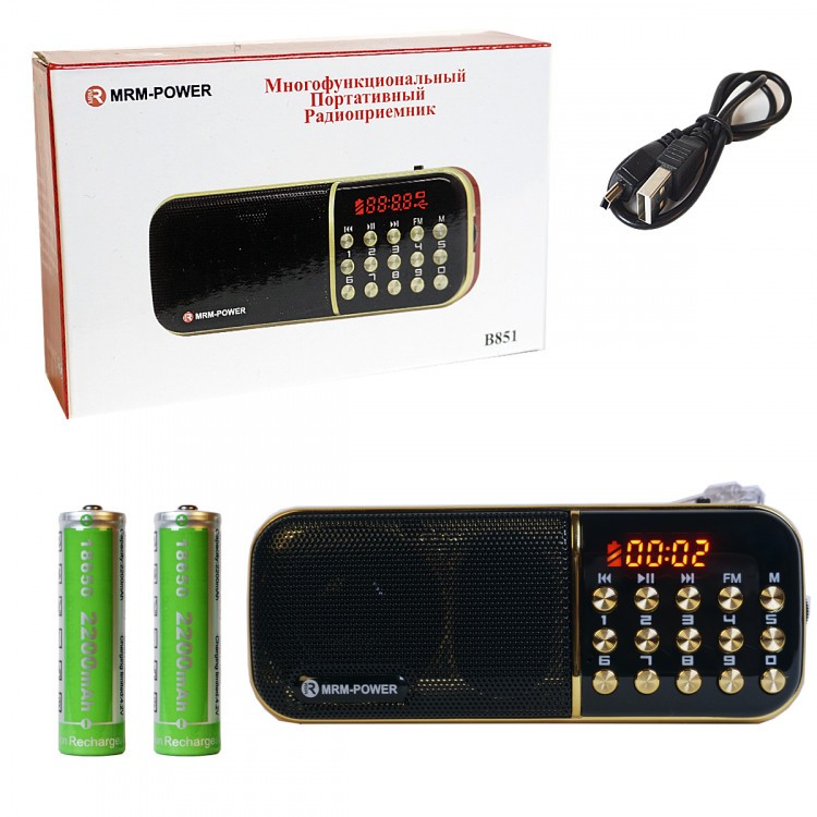 Портативный радиоприемник B851 USB / 2xMicroSD / TF / FM / AUX с часами