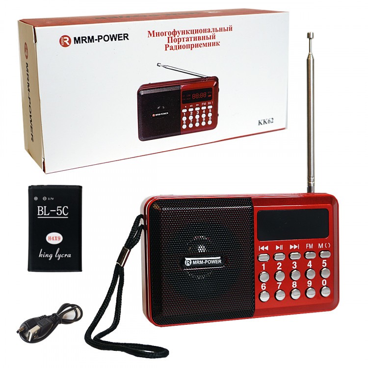 Портативный радиоприемник KK62 USB / TF / FM / AUX с часами и будильником