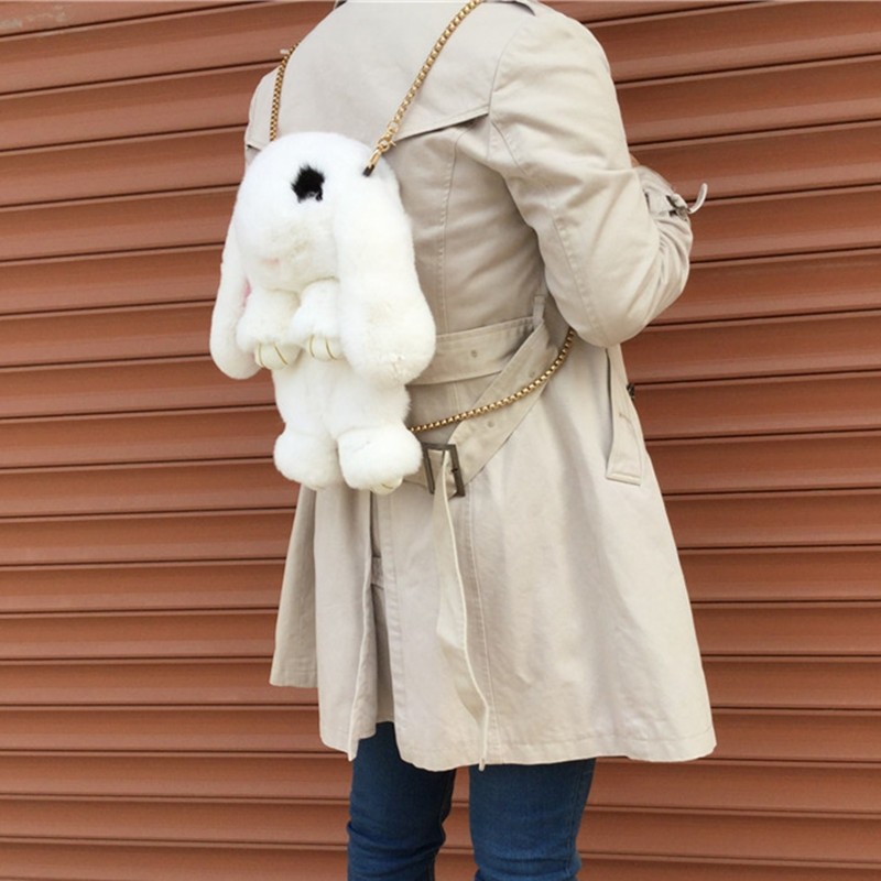 Сумка-рюкзак Кролик (Зайка) из меха серый