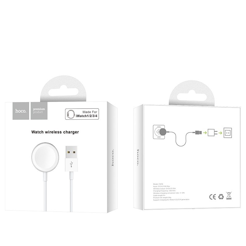 Беспроводное зарядное устройство Hoco CW16 для Apple Watch 4 / 3 / 2 / 1, белое