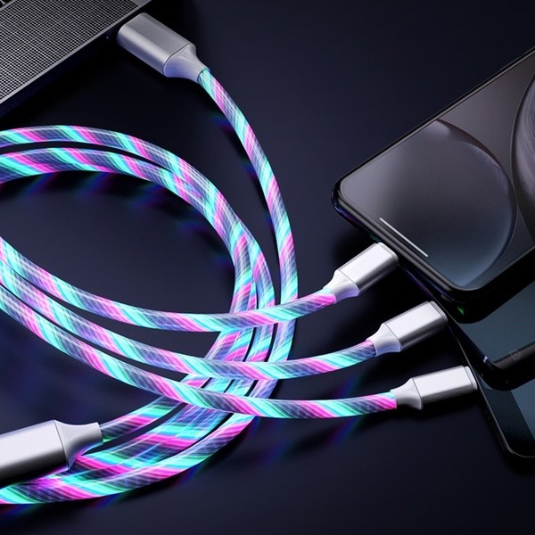 USB кабель светящийся Lightning / Micro USB / Type-C, серебристый