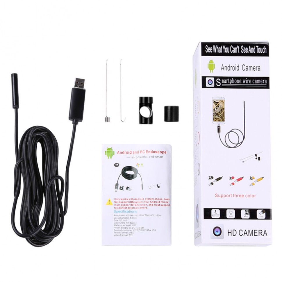 Эндоскопическая водонепроницаемая камера USB / Micro USB для Android / PC, 2 метра