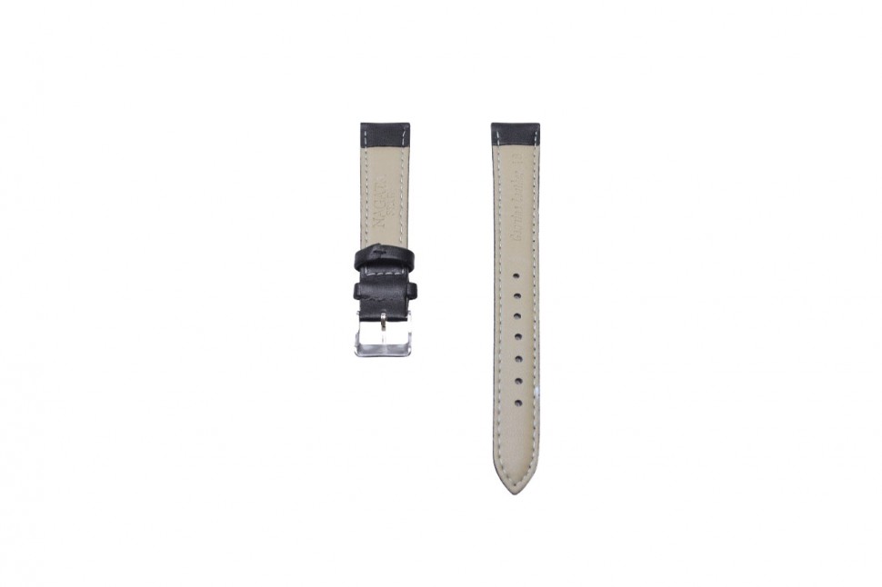 Кожаный ремень для часов NAGATA черный, 16мм (гладкая кожа)