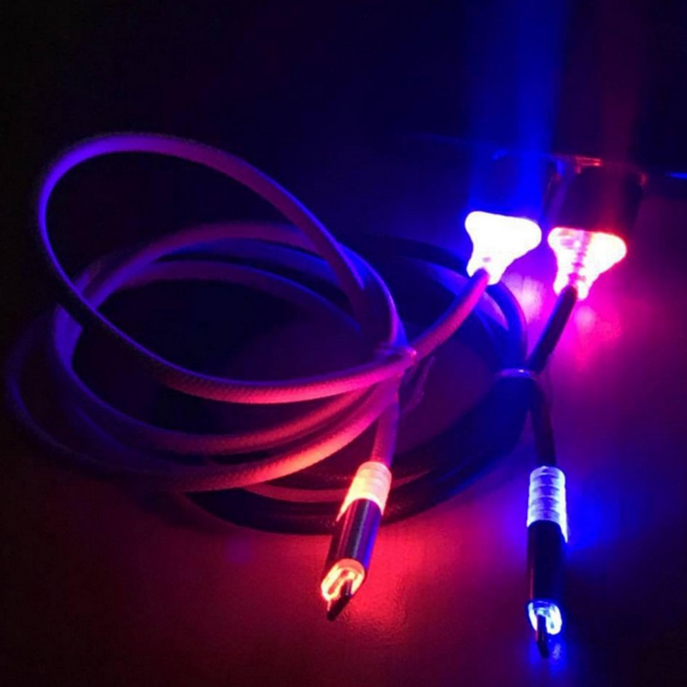 Провод Micro USB светящийся, фиолетовый