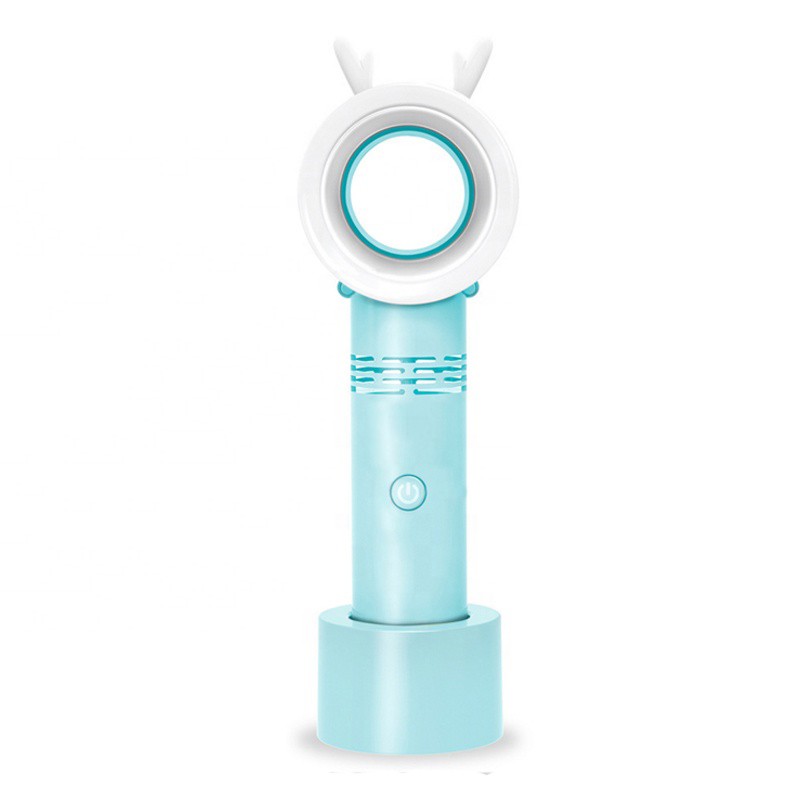Мини-вентилятор с ушками и LED подсветкой Bladeless Fan, голубой