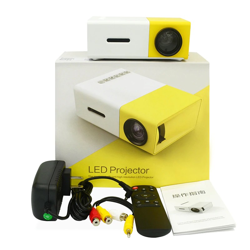 Мини LED проектор YG-300, бело-желтый